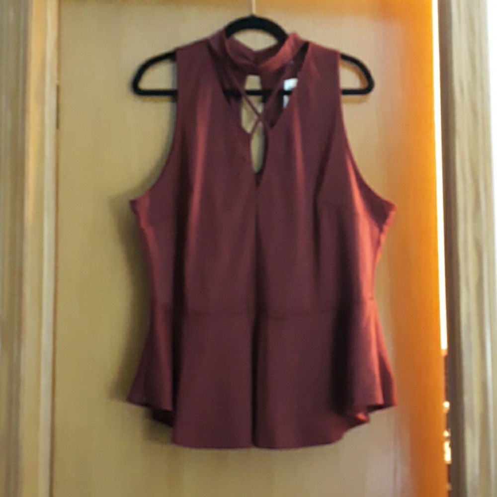 Burgundy Charlotte Russe Mock Neck with Keyhole To